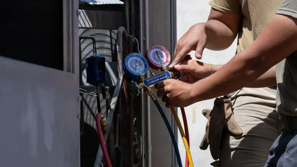 HVAC gauges used to service a cooling system